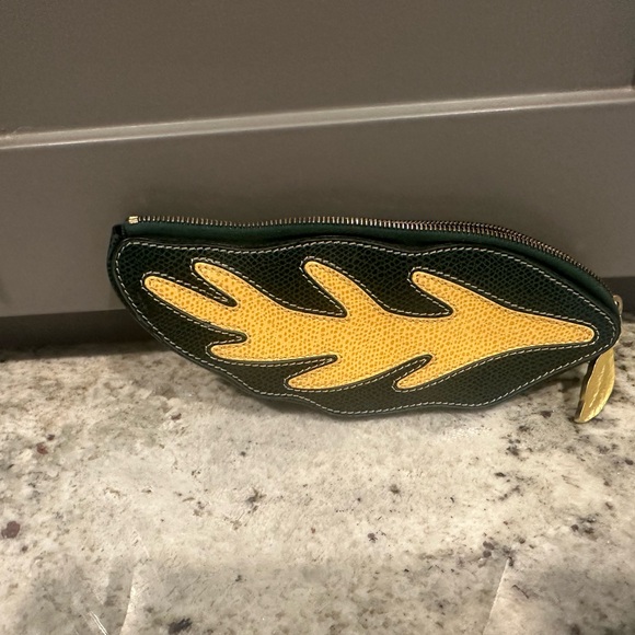 Celine Handbags - Celine Dark Green Textured Leather Coin Pouch with Gold Stamping